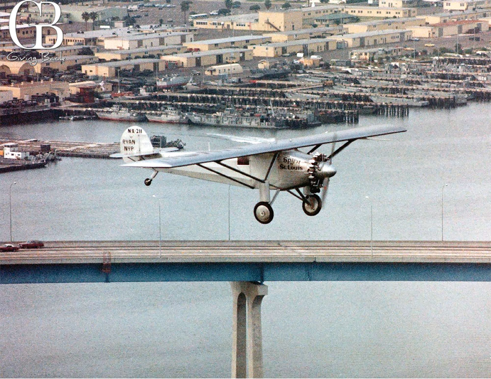 The Museum's Spirit of St. Louis III over the Coronado Bridge in 1979