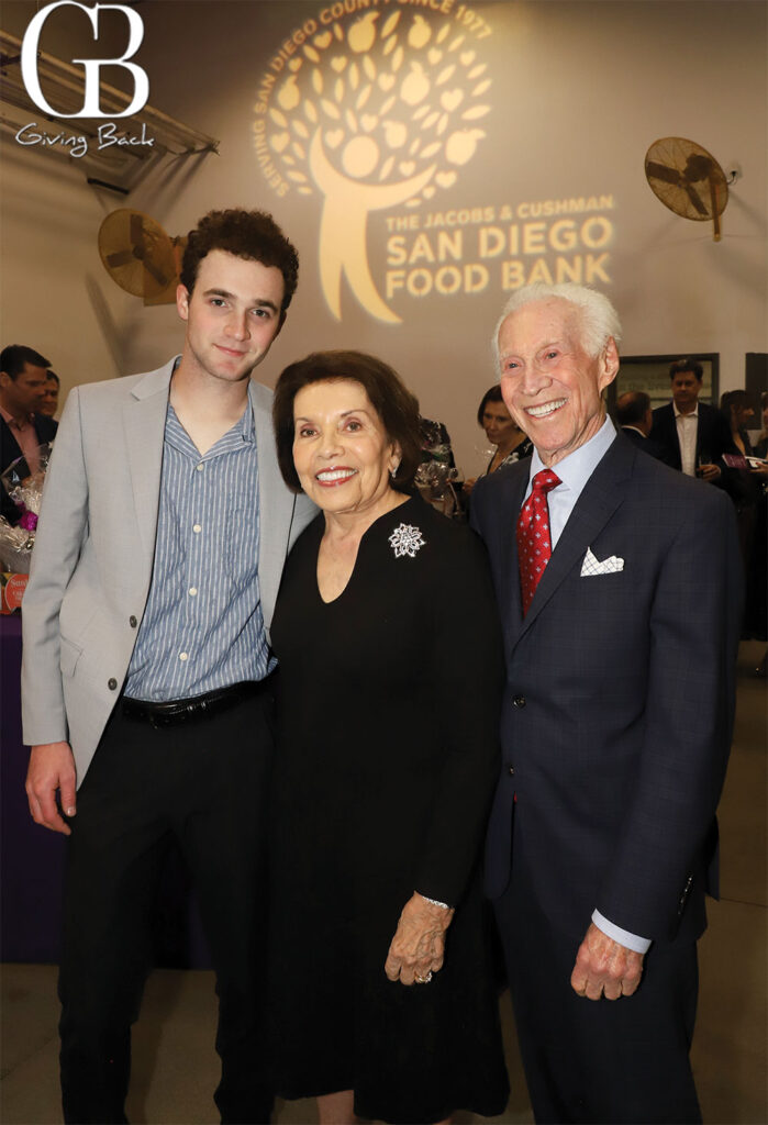 Lucas Gottschamer, Marie Raftery and Bob Rubenstein at san diego food bank gala feeding hope under the stars